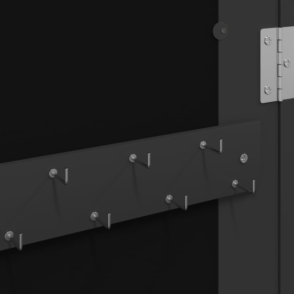 Armadio Portagioie con Specchio a Muro Nero 30x8,5x90 cm - homemem39