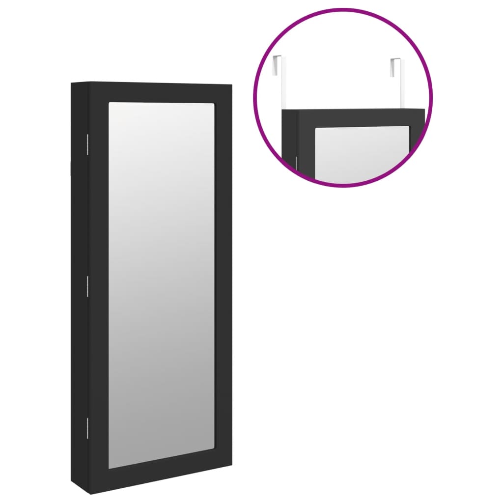 Armadio Portagioie a Specchio con Luci LED a Parete Nero - homemem39