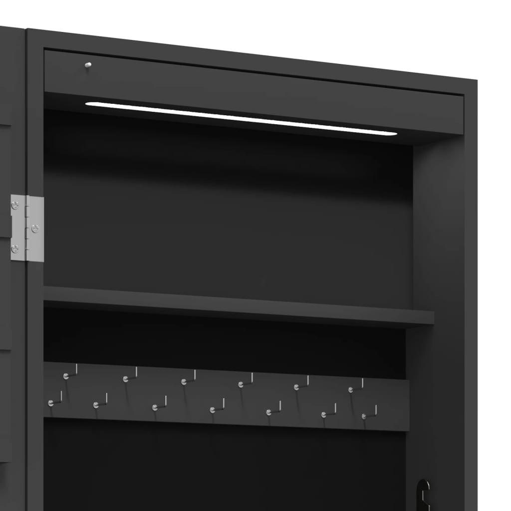 Armadio Portagioie a Specchio con Luci LED a Parete Nero - homemem39