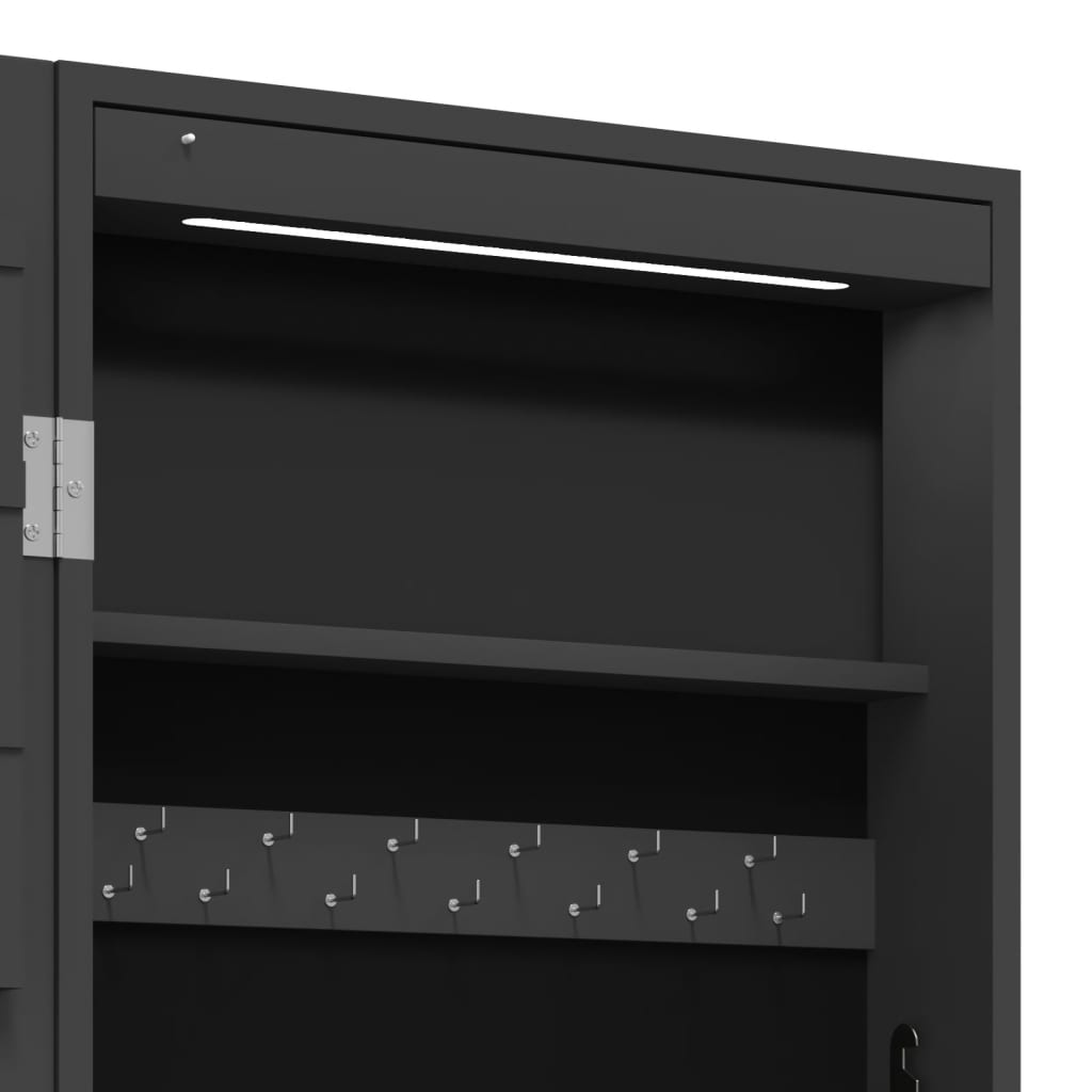 Armadio Portagioie a Specchio con Luci LED a Parete Nero - homemem39