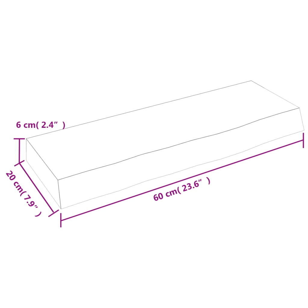 Ripiano a Parete 60x20x6 cm Legno Massello Rovere Non Trattato | homemem39
