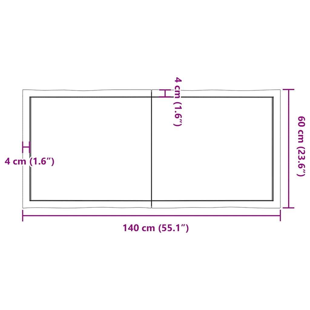 Piano per Tavolo 140x60x(2-6) cm Rovere Non Trattato Bordi Vivi | homemem39