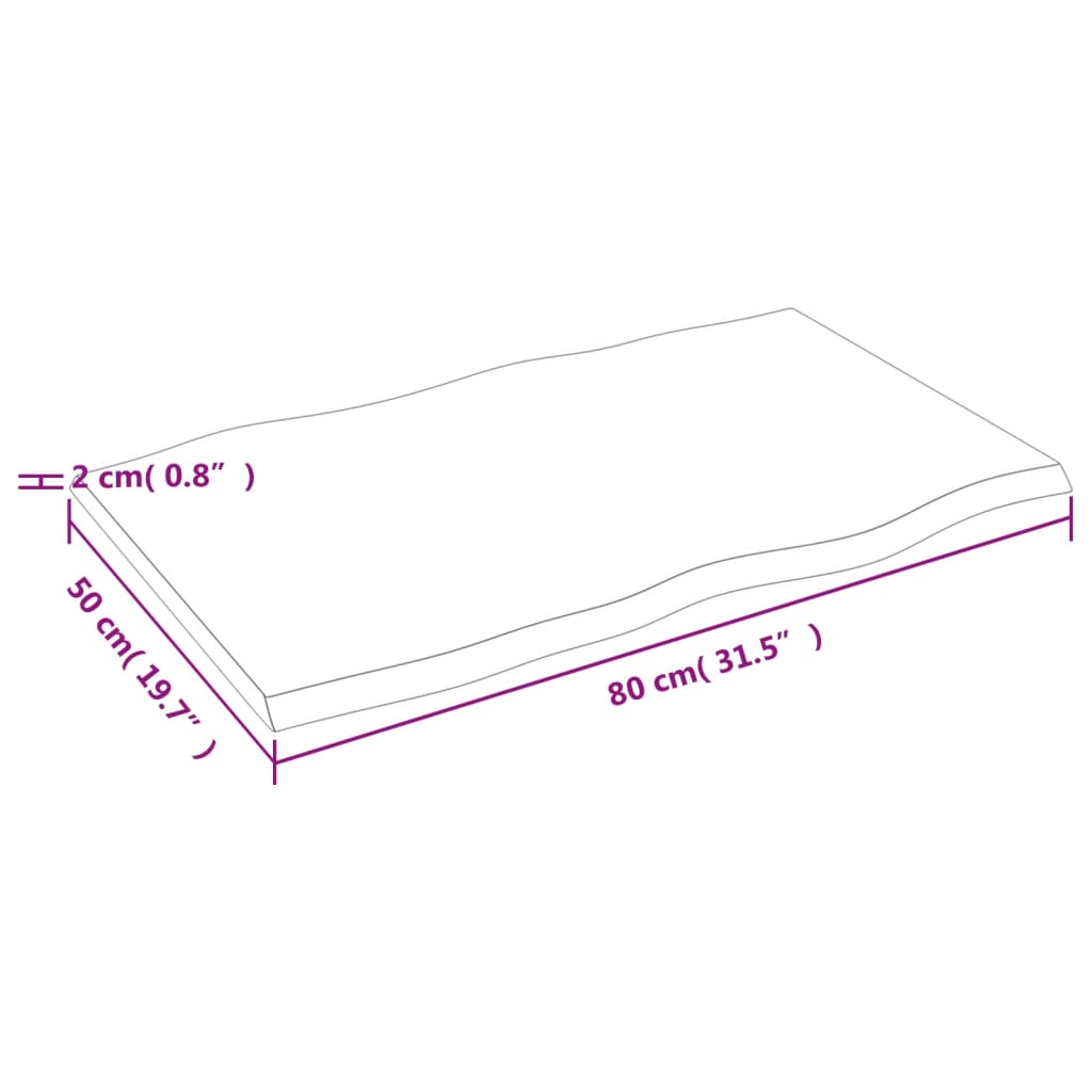 Piano Tavolo Marrone Chiaro 80x50x2 cm in Rovere Non Trattato | homemem39