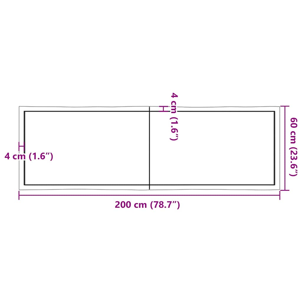 Piano Tavolo Marrone Chiaro 200x60x(2-4) cm Rovere Non Trattato | homemem39