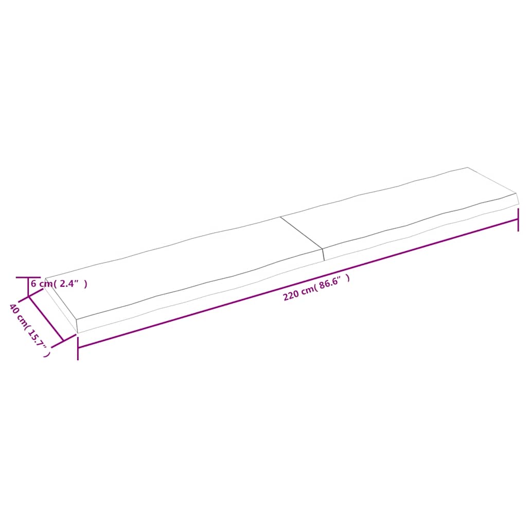 Piano Tavolo Marrone Chiaro 220x40x(2-6) cm Rovere Non Trattato - homemem39