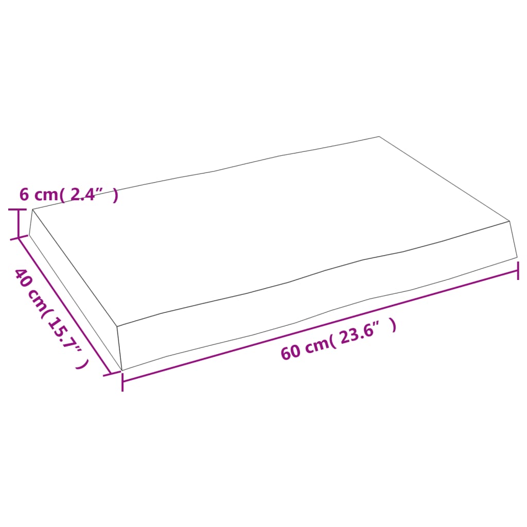 Piano Tavolo Marrone Scuro 60x40x(2-6)cm in Rovere Non Trattato