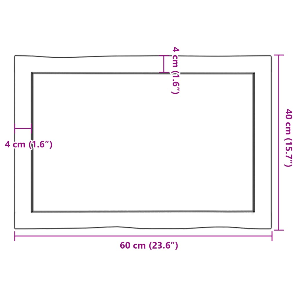 Piano Tavolo Marrone Scuro 60x40x(2-6)cm in Rovere Non Trattato