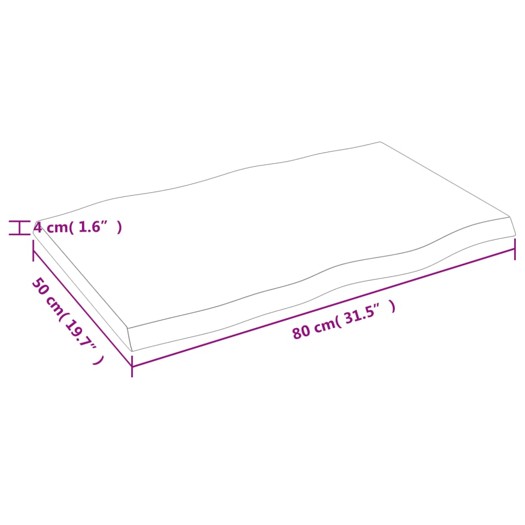 Piano Tavolo Marrone Scuro 80x50x(2-4)cm in Rovere Non Trattato