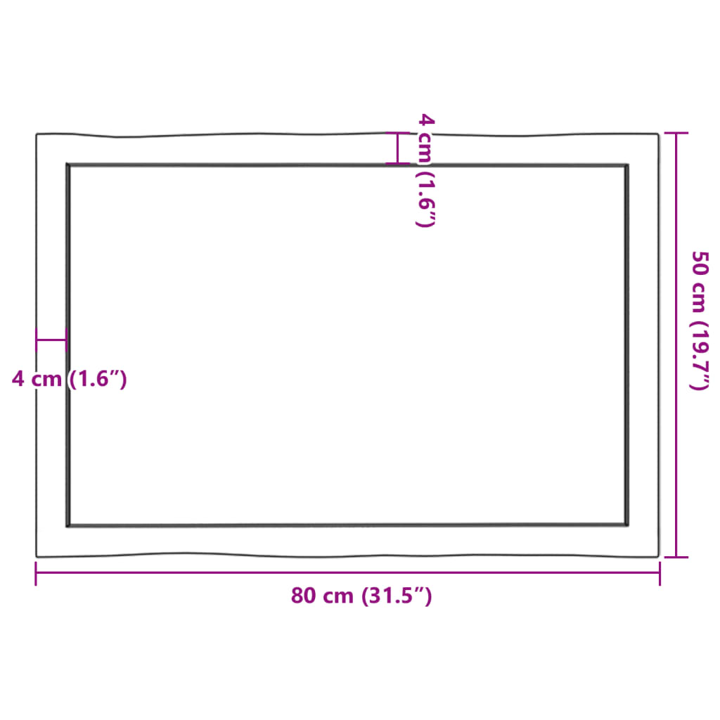 Piano Tavolo Marrone Scuro 80x50x(2-4)cm in Rovere Non Trattato