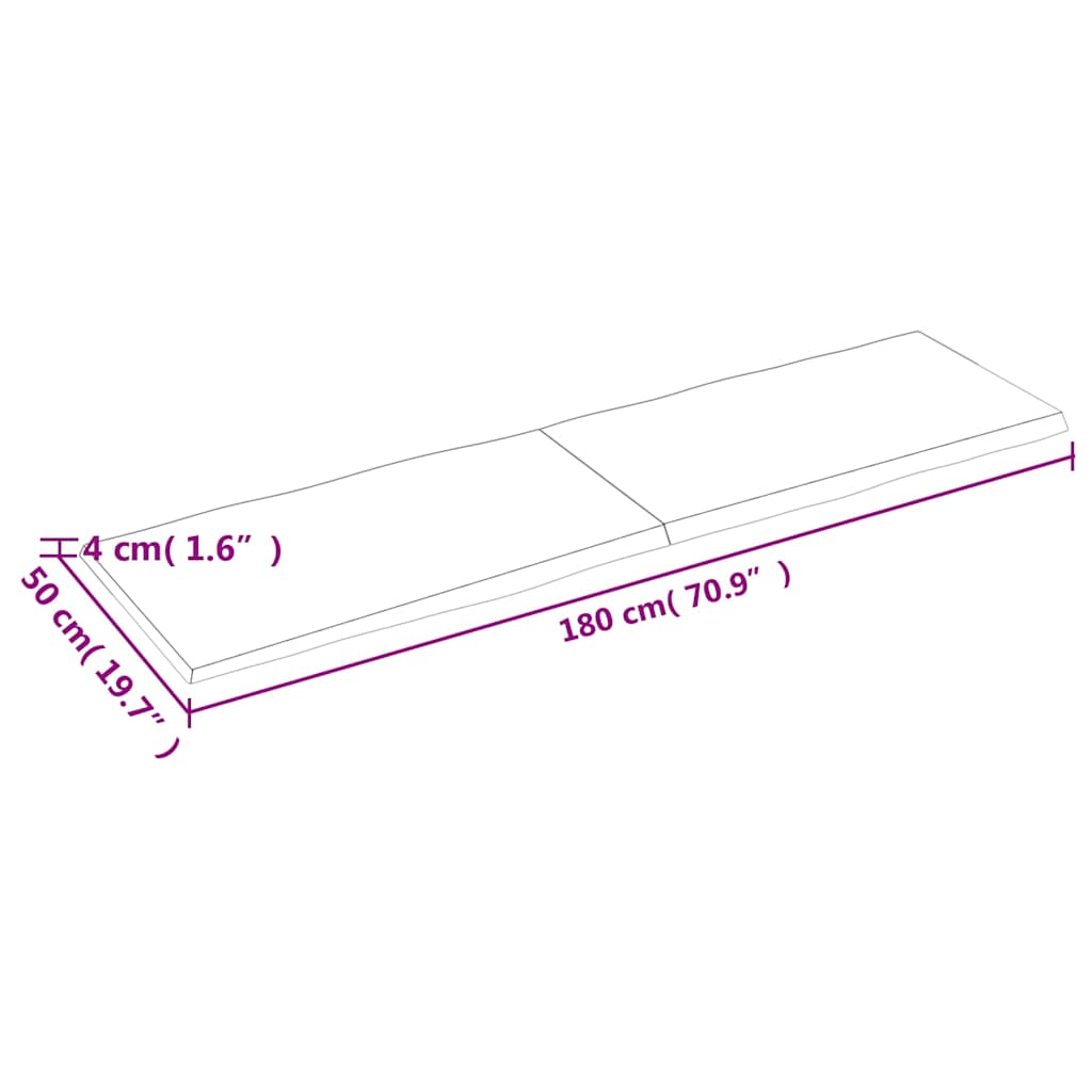 Piano Tavolo Marrone Scuro 180x50x(2-4) cm Rovere Non Trattato - homemem39