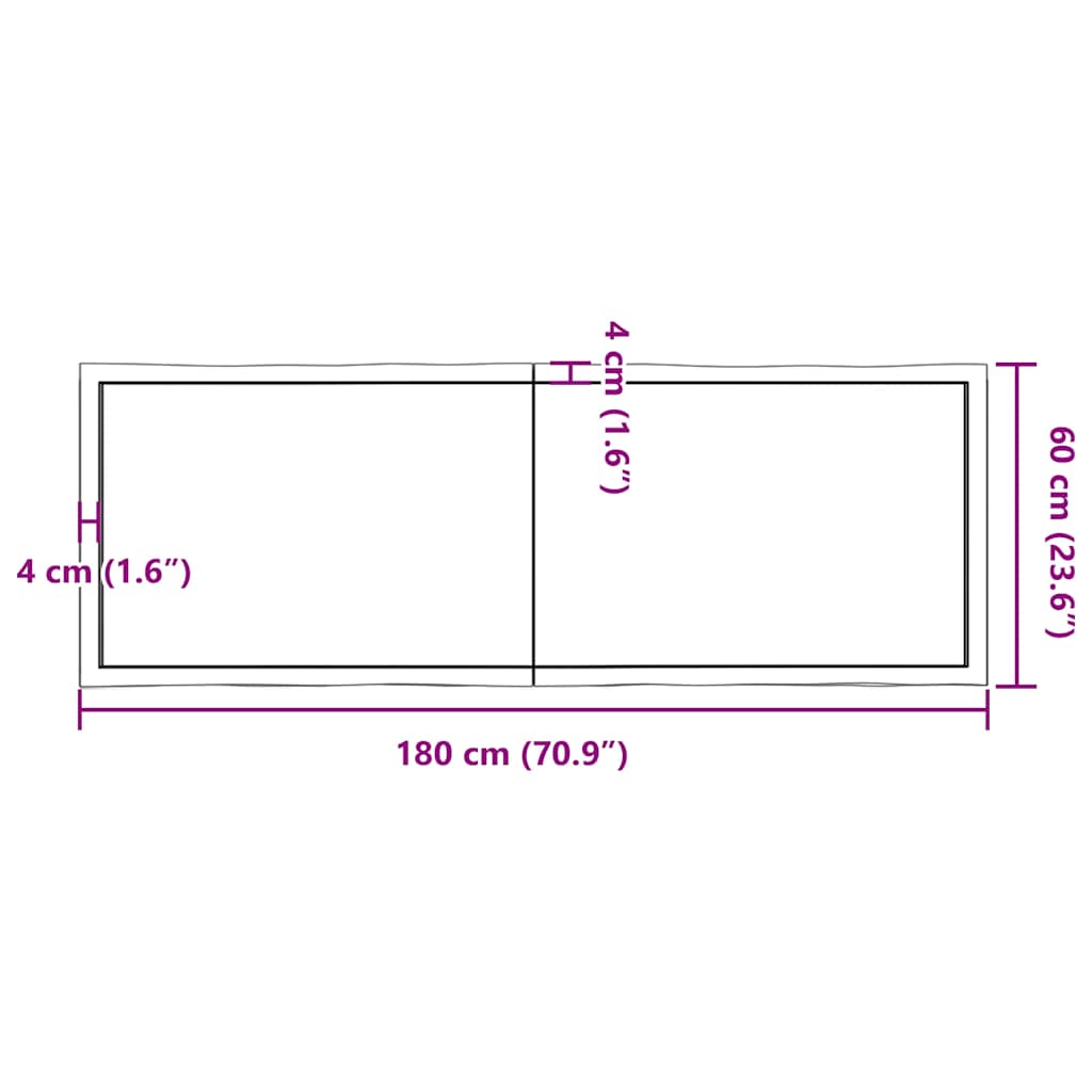 Piano Tavolo Marrone Scuro 180x60x(2-4)cm Rovere Non Trattato - homemem39