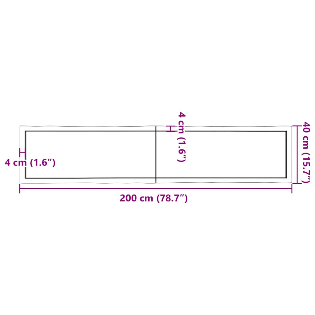 Piano Tavolo Marrone Scuro 200x40x(2-4)cm Rovere Non Trattato | homemem39