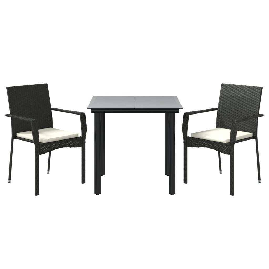 Set da Pranzo da Giardino 3 pz con Cuscini Nero in Polyrattan - homemem39