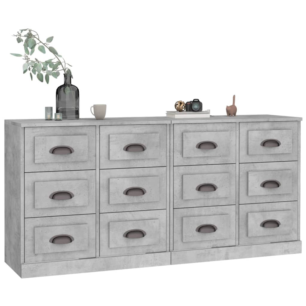 Credenze 2 pz Grigio Cemento in Legno Multistrato - homemem39