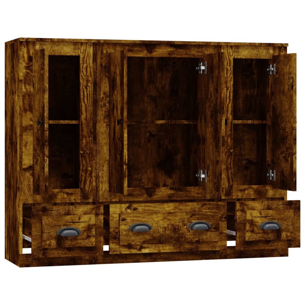 Credenze 3 pz Rovere Fumo in Legno Multistrato