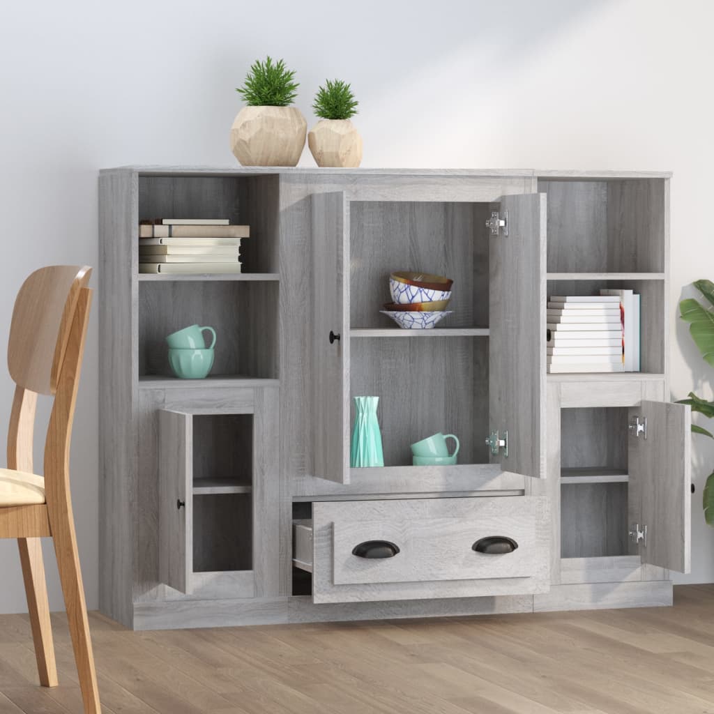 Credenze 3 pz Grigio Sonoma in Legno Multistrato