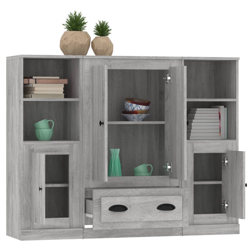Credenze 3 pz Grigio Sonoma in Legno Multistrato