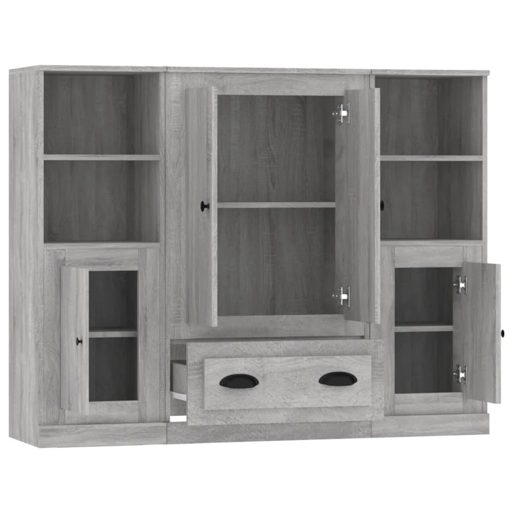 Credenze 3 pz Grigio Sonoma in Legno Multistrato