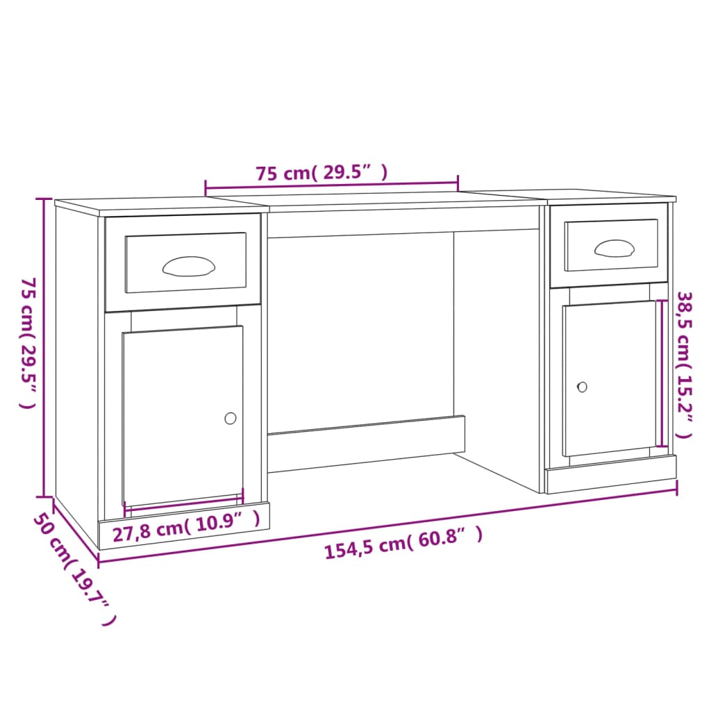 Scrivania con Armadietto Grigio Sonoma in Legno Multistrato - homemem39