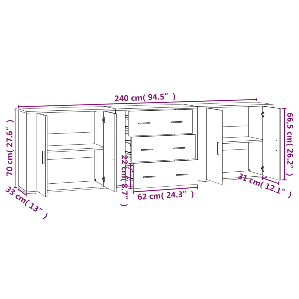 Credenze 3 pz Rovere Fumo in Legno Multistrato | homemem39