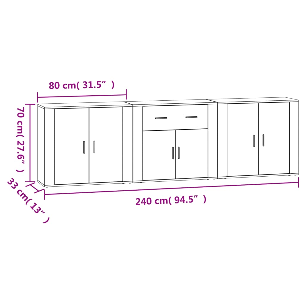 Credenze 3 pz Grigio Cemento in Legno Multistrato