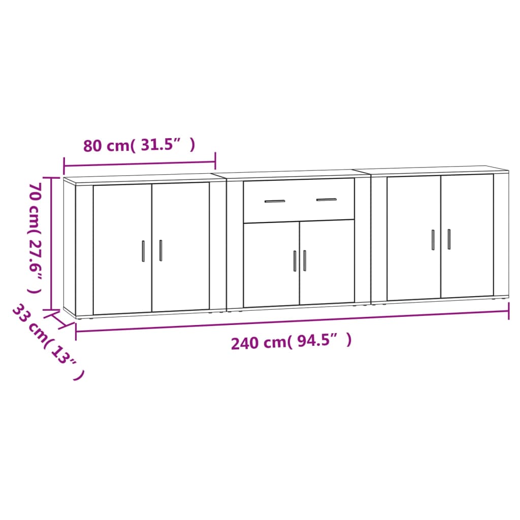 Credenze 3 pz Grigio Sonoma in Legno Multistrato