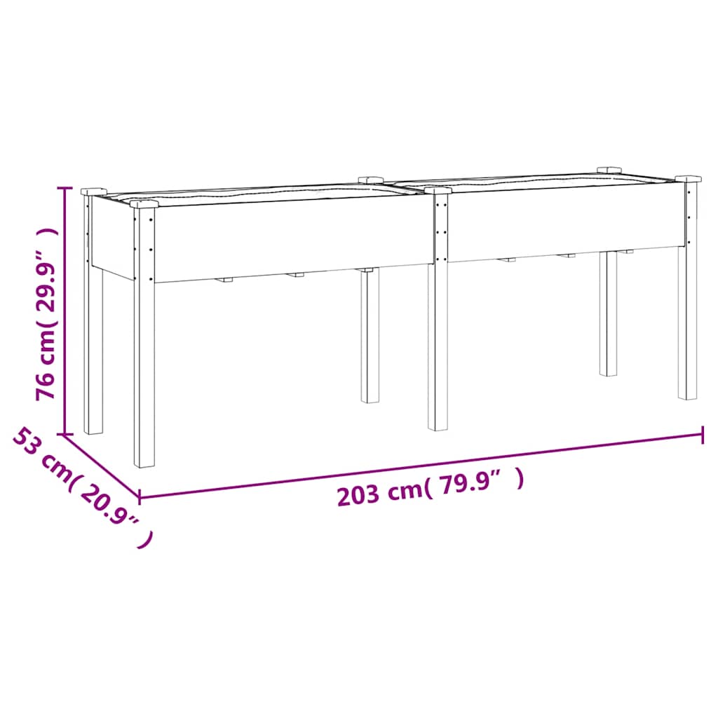 Fioriera con Fodera Grigia 203x53x76cm Legno Massello di Abete | homemem39