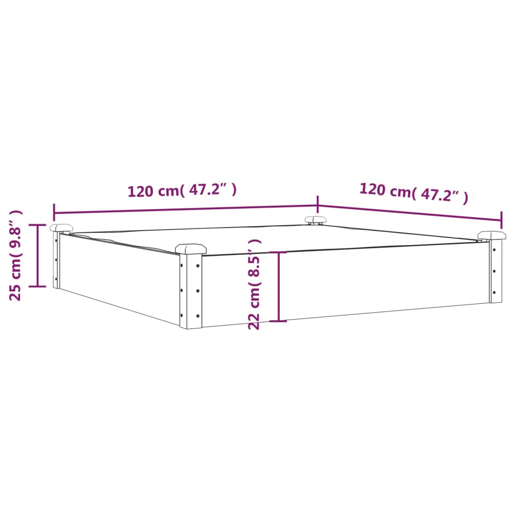 Fioriera da Giardino Fodera Marrone 120x120x25cm Massello Abete | homemem39