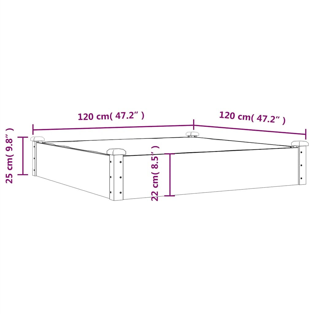 Fioriera Giardino con Fodera Grigia 120x120x25cm Massello Abete | homemem39