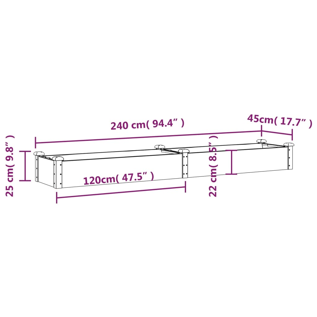 Fioriera Giardino con Fodera Grigia 240x45x25 cm Massello Abete