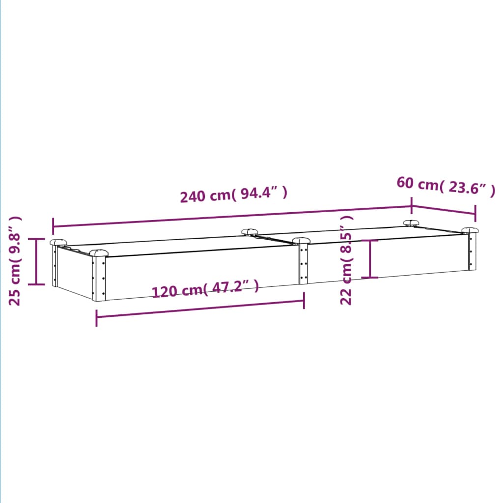 Fioriera Rialzata da Giardino Fodera 240x60x25cm Massello Abete | homemem39