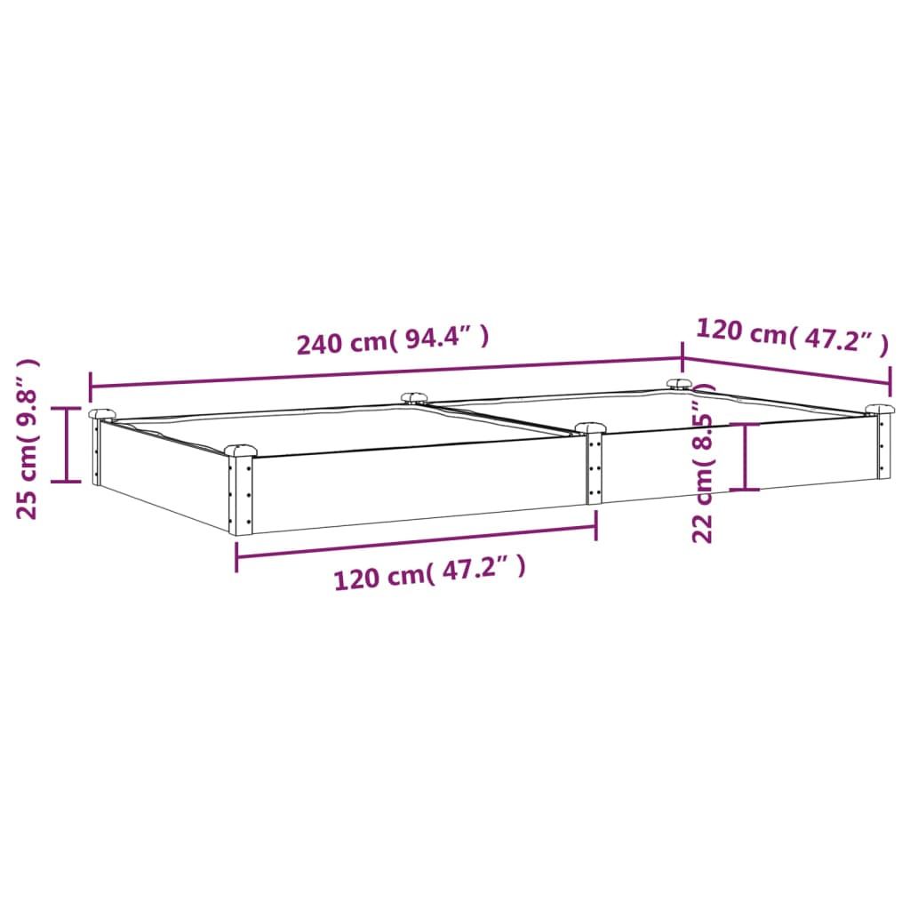 Fioriera da Giardino Fodera Marrone 240x120x25cm Massello Abete