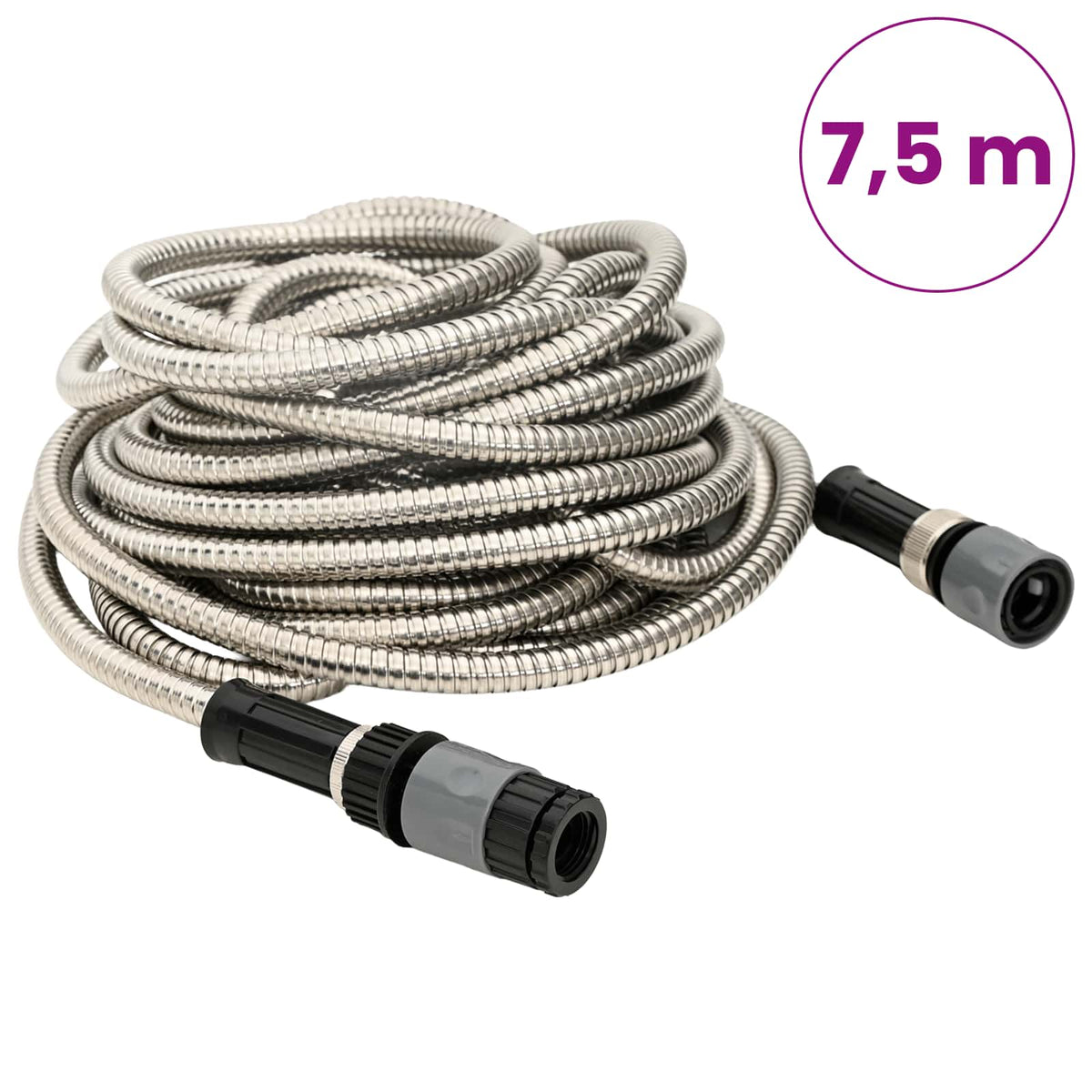 Tubo da Giardino con Ugello Spray Argento 0,6" 7,5 m in Acciaio
