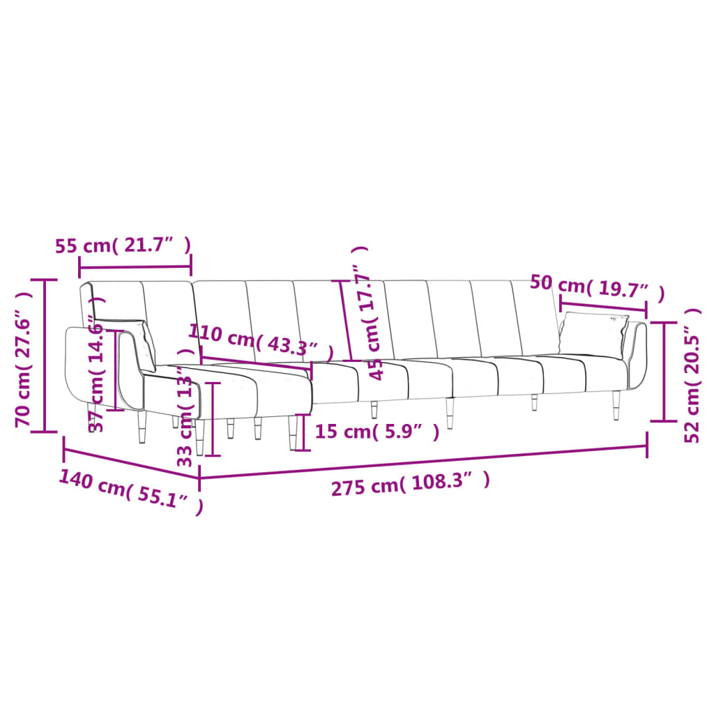 Divano Letto a L Grigio Chiaro 275x140x70 cm in Velluto | homemem39