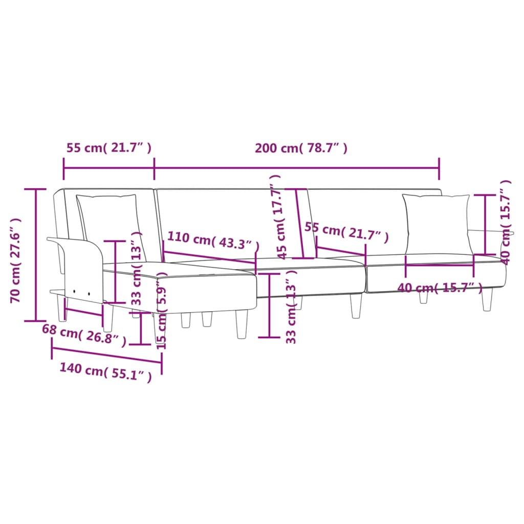 Divano Letto a L Grigio Chiaro 279x140x70 cm in Tessuto | homemem39