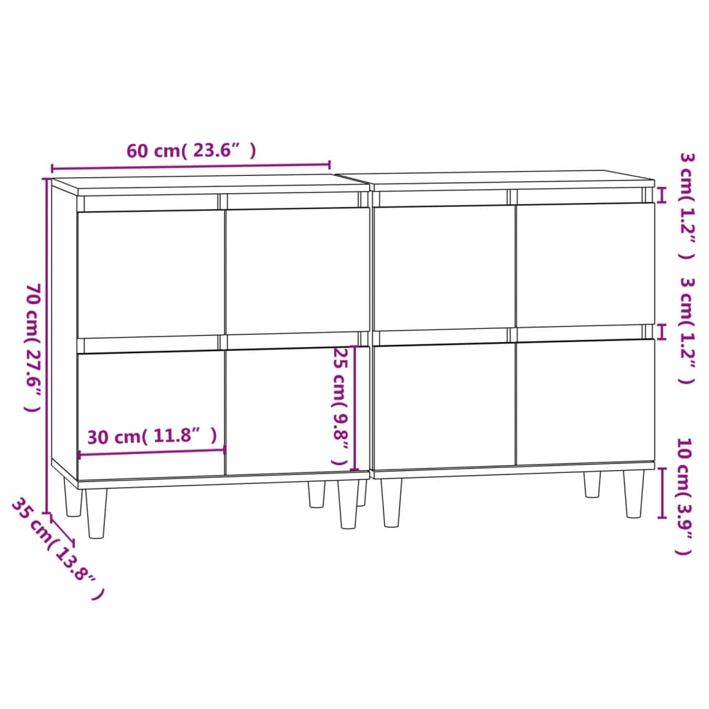 Credenze 2pz Nere 60x35x70 cm in Legno Multistrato | homemem39