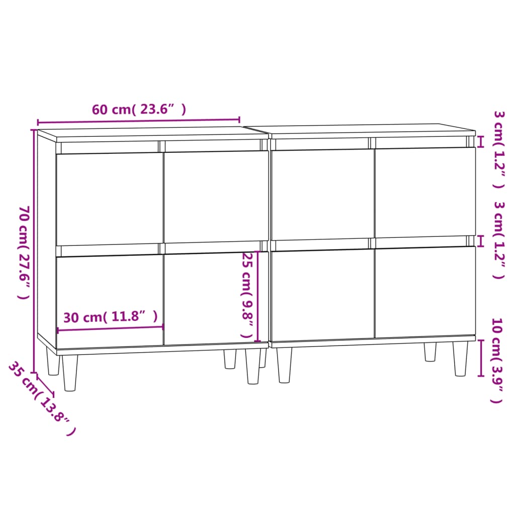 Credenze 2pz Grigio Cemento 60x35x70 cm in Legno Multistrato - homemem39