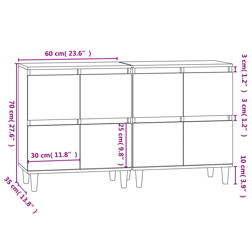 Credenze 2pz Grigio Sonoma 60x35x70 cm in Legno Multistrato | homemem39