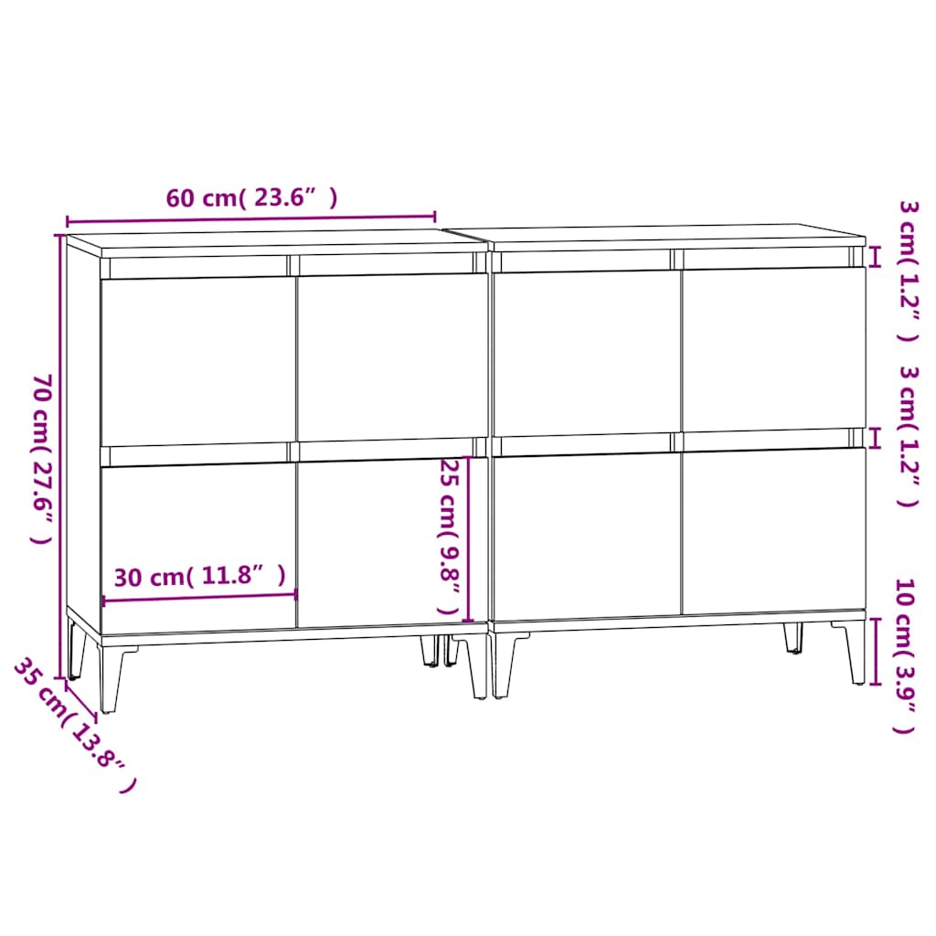 Credenze 2pz Grigio Cemento 60x35x70 cm in Legno Multistrato | homemem39