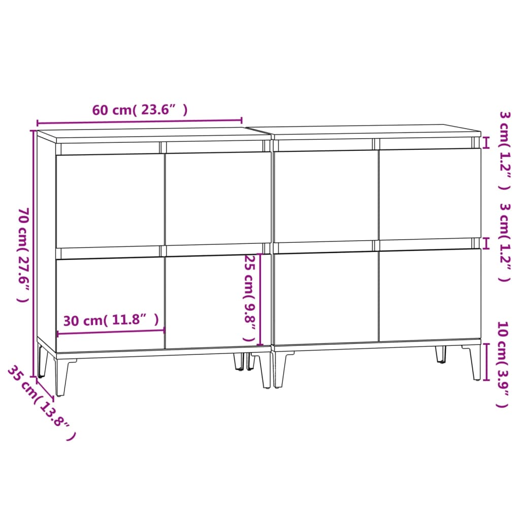 Credenze 2pz Grigio Sonoma 60x35x70 cm in Legno Multistrato | homemem39