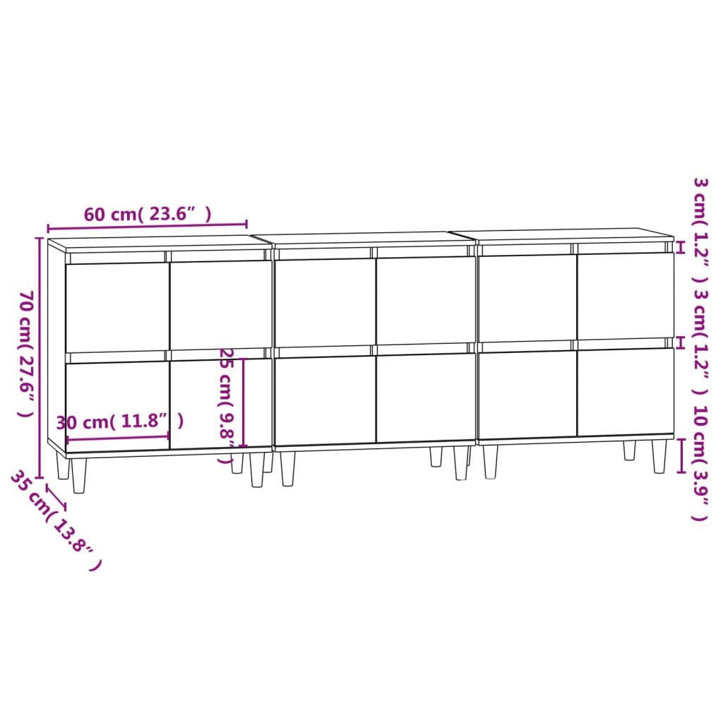 Credenze 3pz Bianche 60x35x70 cm in Legno Multistrato | homemem39