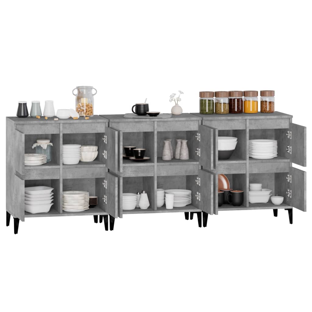 Credenze 3pz Grigio Cemento 60x35x70 cm in Legno Multistrato - homemem39