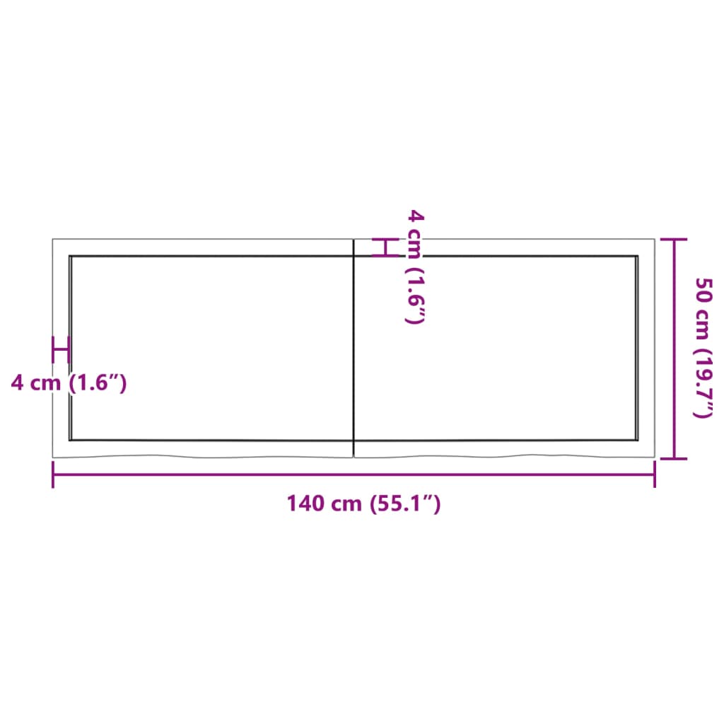 Piano per Tavolo 140x50x(2-6)cm in Rovere Massello Non Trattato - homemem39