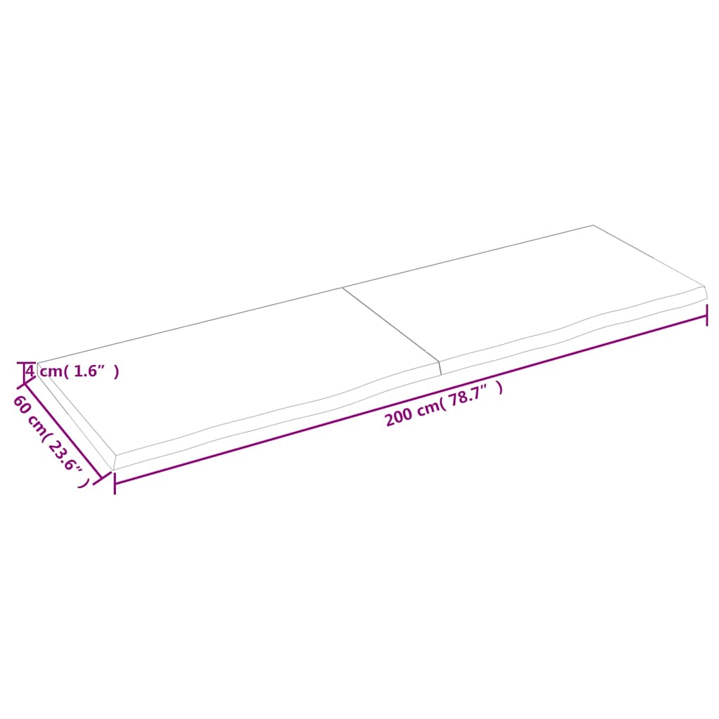 Piano Tavolo Marrone 200x60x(2-4) cm Massello Rovere Trattato - homemem39