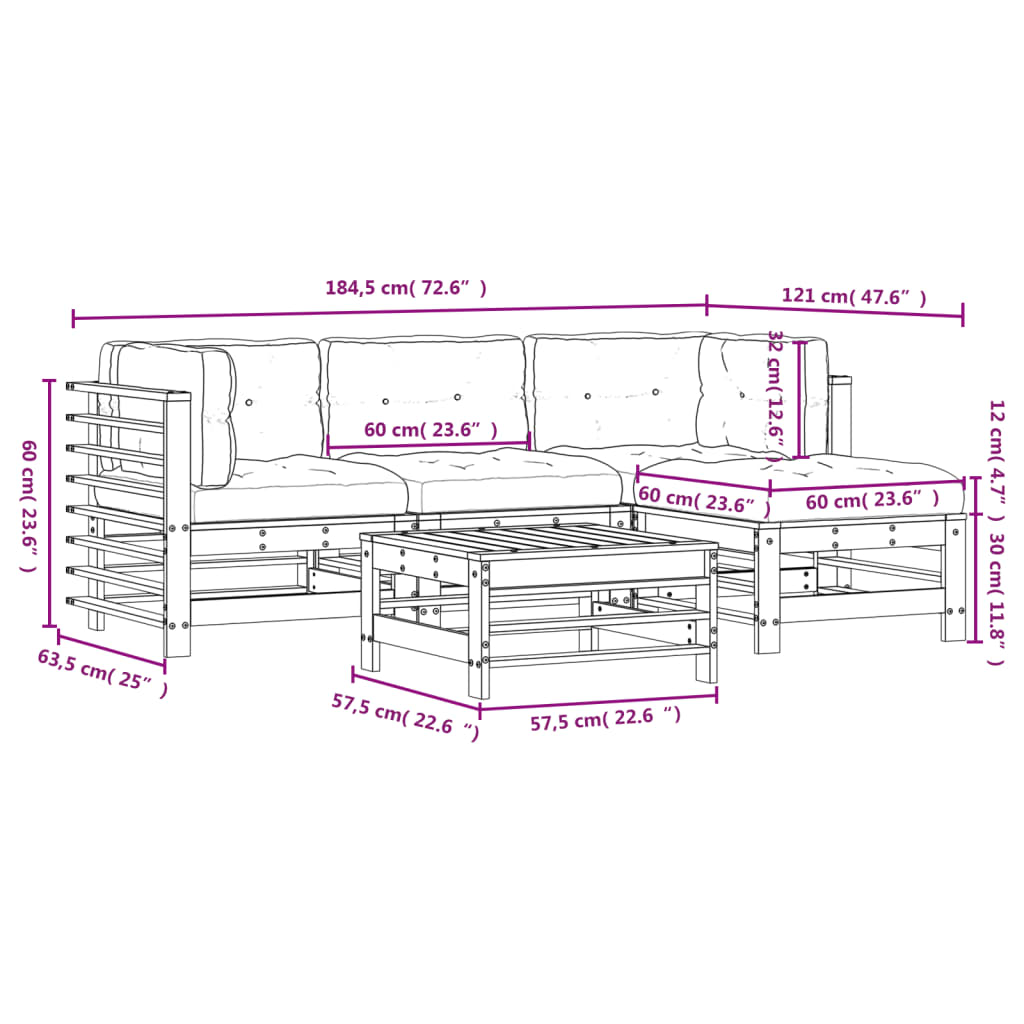Set Divani da Giardino 5pz con Cuscini Legno Impregnato di Pino | homemem39
