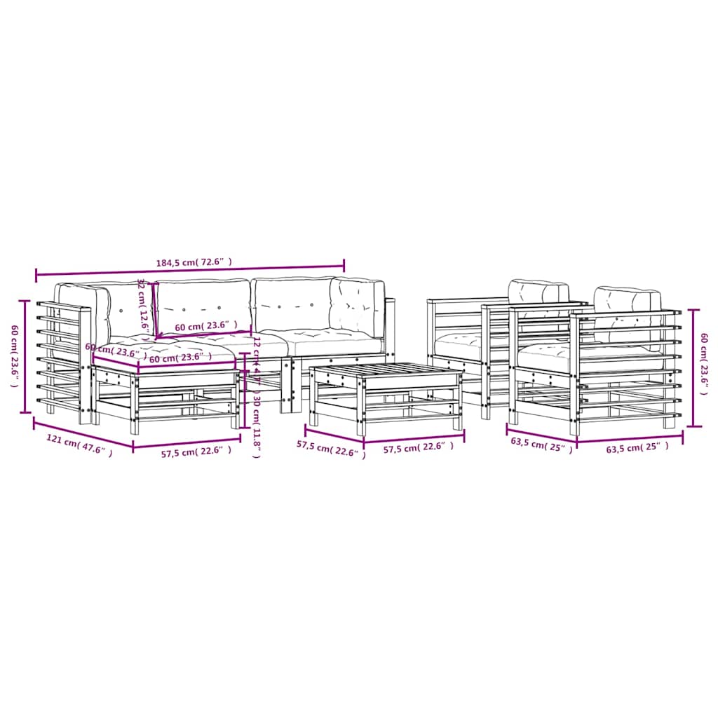Set Divani da Giardino 7pz con Cuscini in Legno Massello Grigio | homemem39