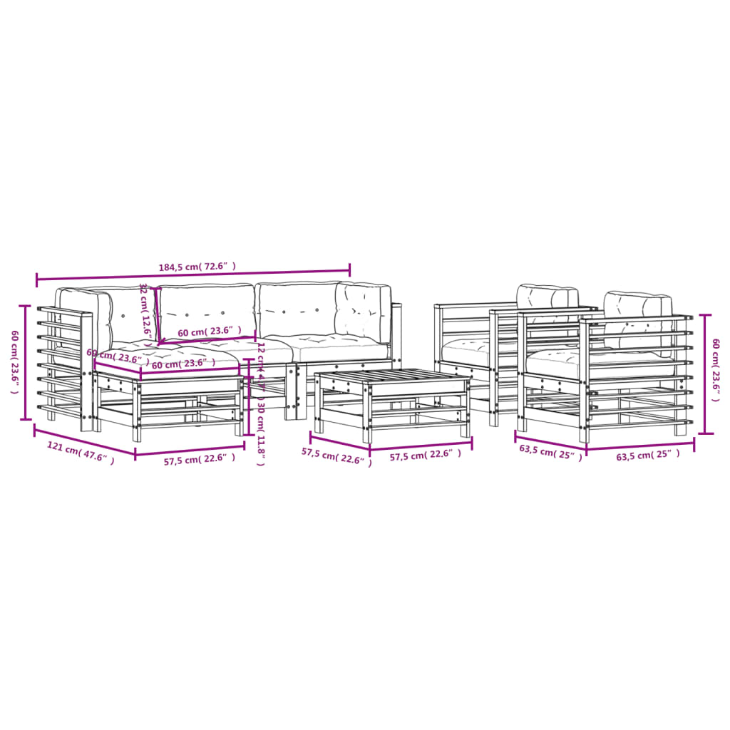 Set Divani da Giardino 7pz con Cuscini Legno Impregnato di Pino | homemem39