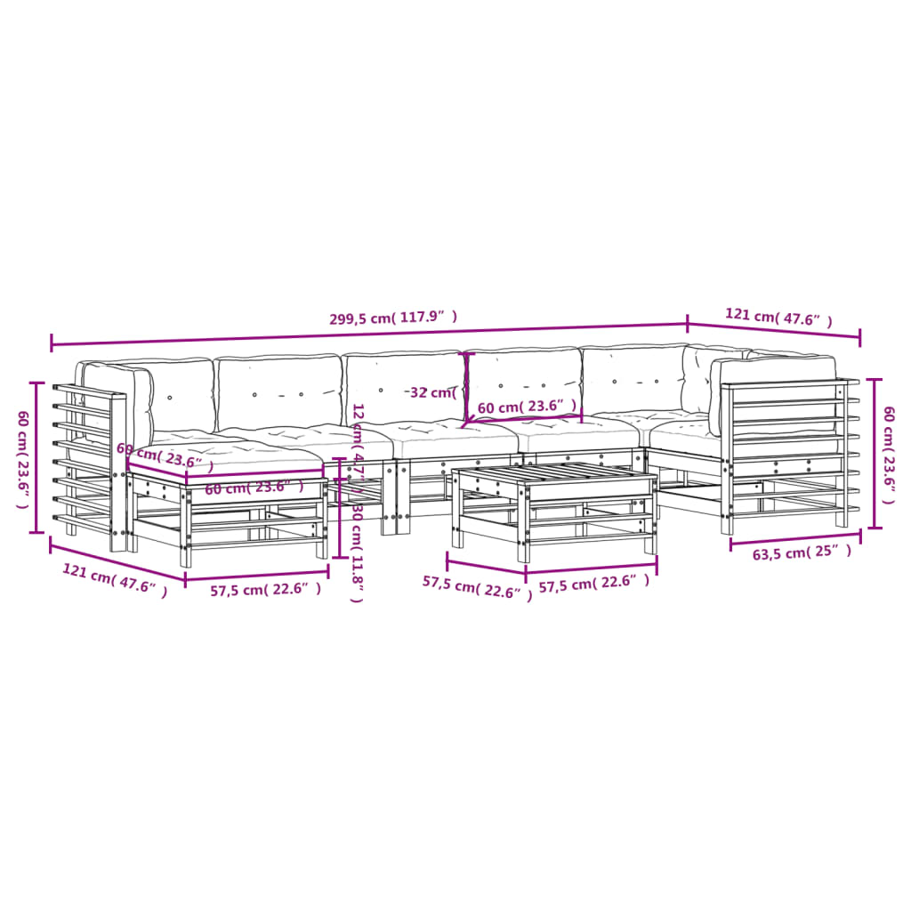 Set Divani da Giardino 8pz con Cuscini Legno Impregnato di Pino | homemem39
