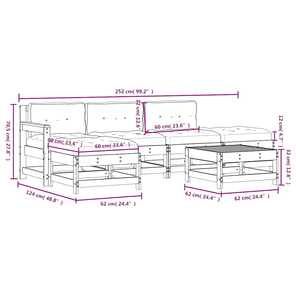 Set Divani da Giardino 6pz con Cuscini in Legno Massello Grigio | homemem39