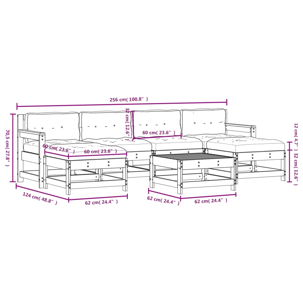 Set Divani da Giardino 7pz con Cuscini in Legno Massello Bianco | homemem39
